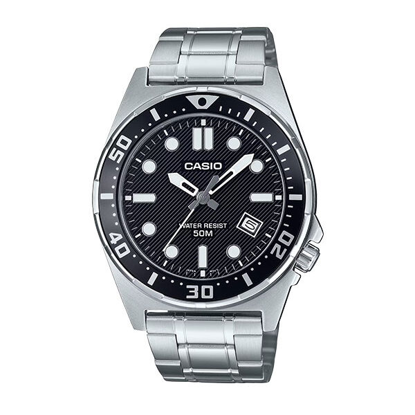 Casio Enticer Men's Black Dial Stainless Steel Analog Watch - MDV-107D-3AV
