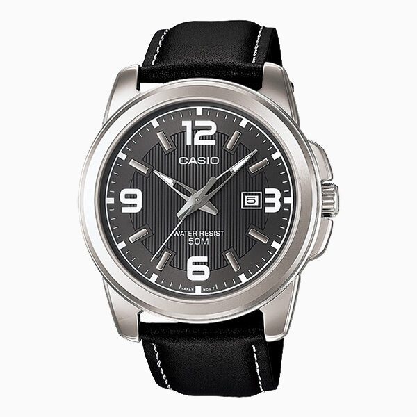 Casio Men's MTP1314L-8AV Black Leather Quartz Watch with Black Dial
