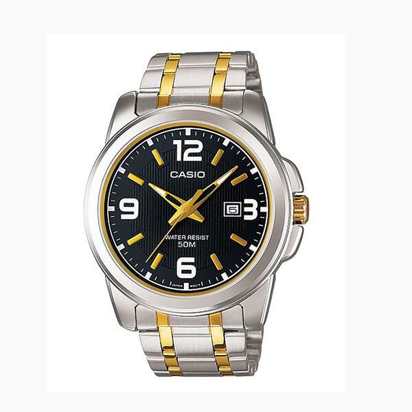 Casio Men's MTP1314SG-1AV Silver Stainless-Steel Quartz Watch with Black Dial