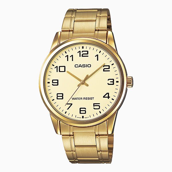 Casio #MTP-V001G-9B Men's Standard Gold Tone Stainless Steel Easy Reader Watch