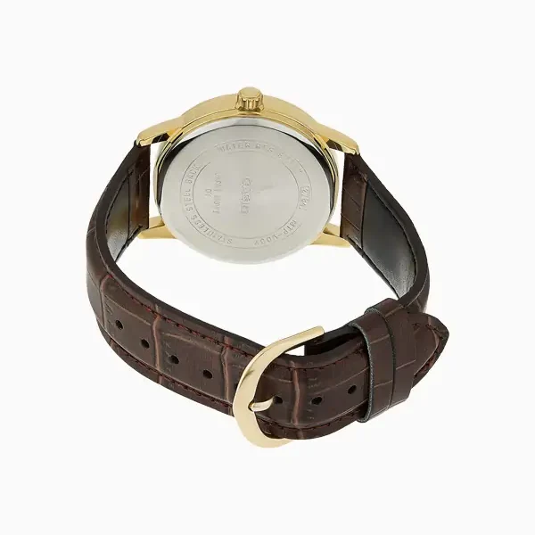 Casio #MTP-V002GL-1B Men's Standard Analog Gold Tone Leather Band Day Date Watch