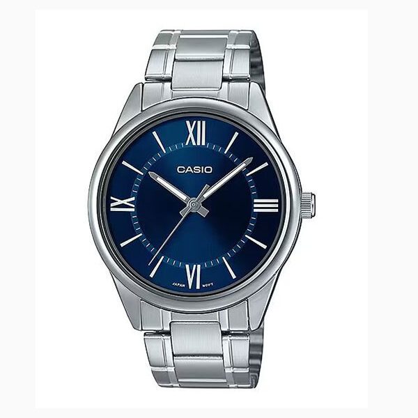 Casio MTP-V005D-2B5 Men's Standard Stainless Steel Blue Easy Reader Dial Analog Watch