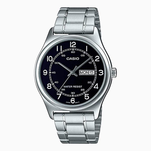 Casio MTP-V006D-1B2 Men's Stainless Steel Easy Reader Black Dial Day Date Analog Dress Watch