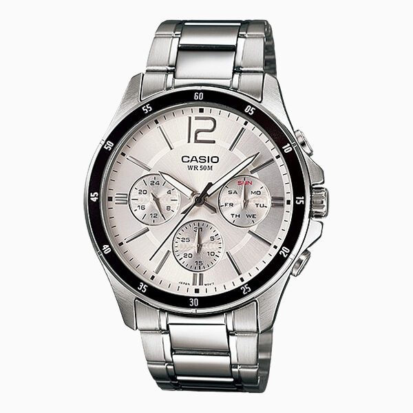 Casio #MTP1374D-7AV Men's Standard Metal Band Multi-Function Silver Dial Watch